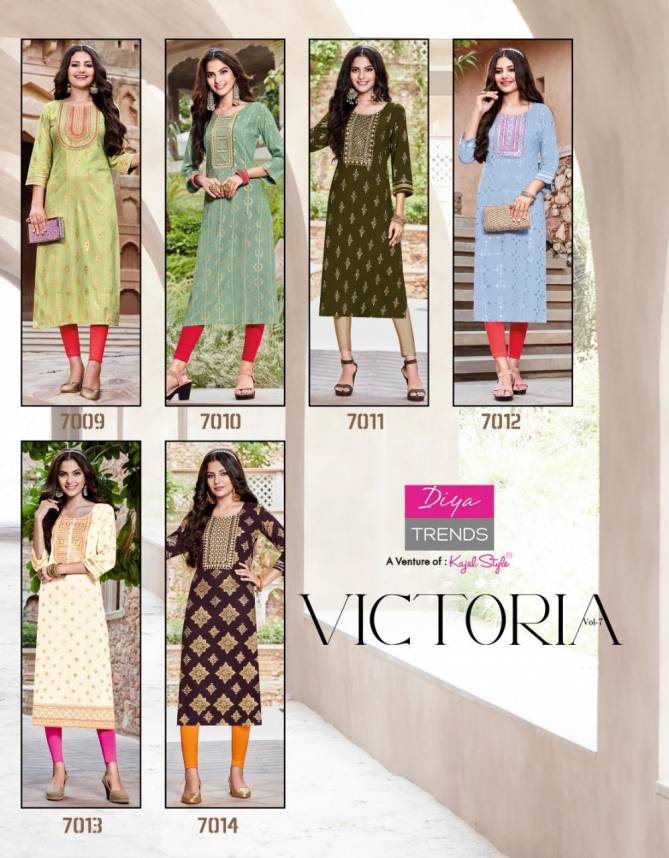  VICTORIA 7 Ethnic Wear Rayon Designer Fancy Kurtis Collection